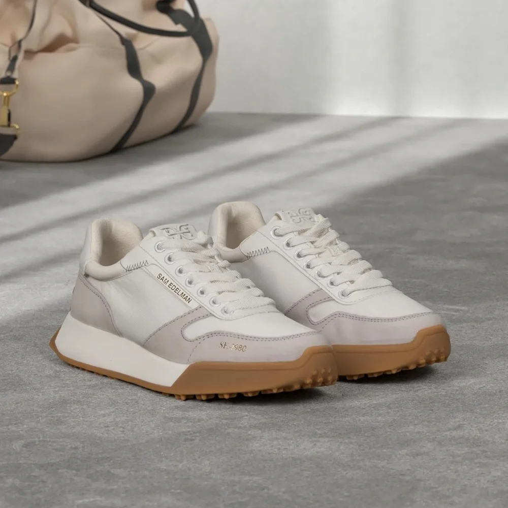 NIB Sam Edelman Layla Suede and Nylon Fashion Sneakers White Multi size 7.5 - Picture 16 of 16